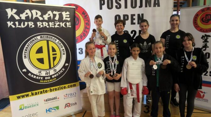 Ekipna zmaga dečkov in osem odličij za Karate klub Brežice na mednarodnem turnirju Postojna Open 2025